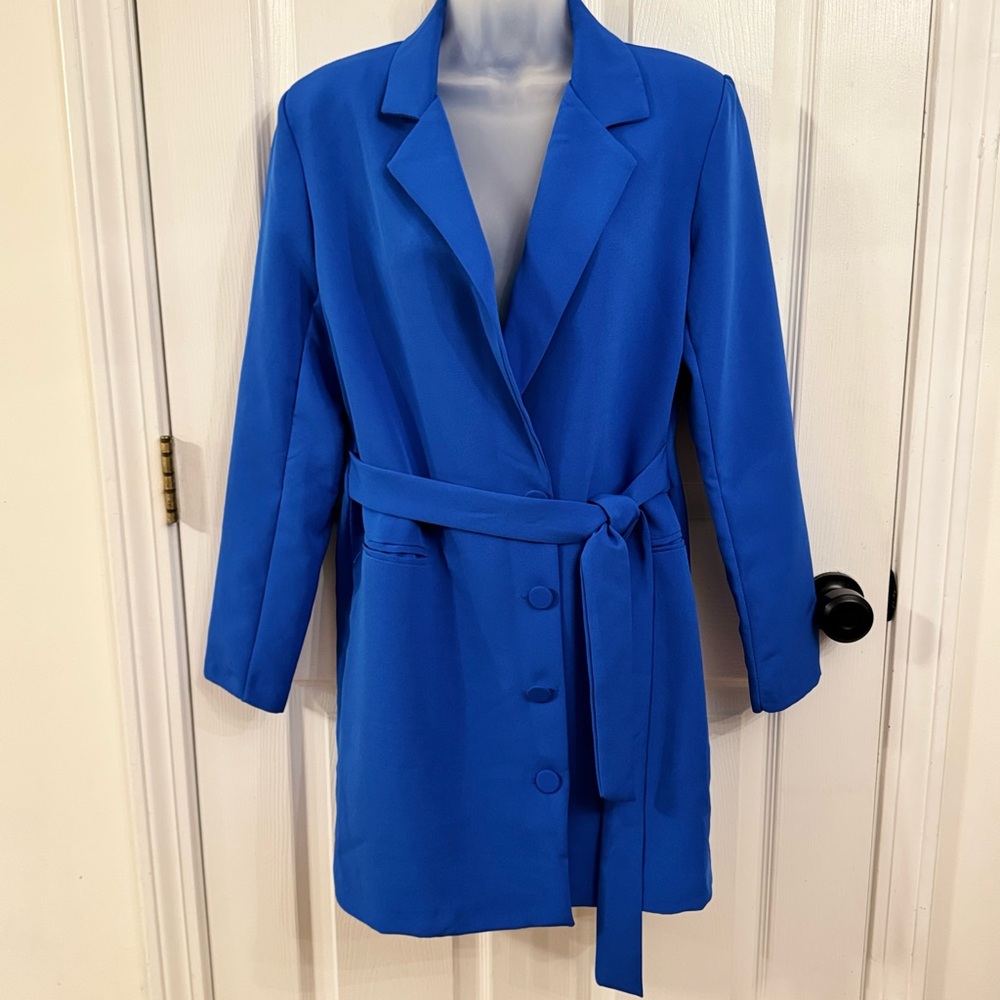 Boohoo Vibrant Blue Belted Blazer Dress